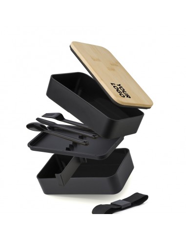 LUNCH BOX DOPPIO SCOMPARTO CON COPERCHIO IN BAMBU'